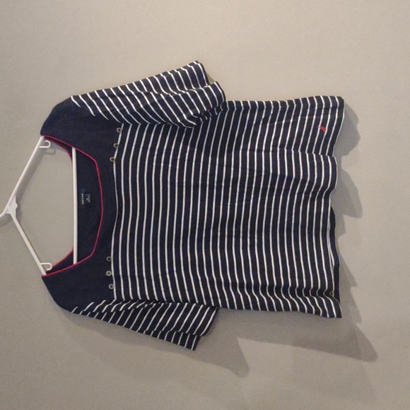 Nautica women's Xlarge short sleeve black w/white stripes cotton‎ top - Picture 1 of 5